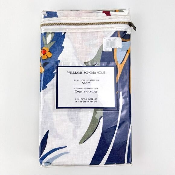 Williams Sonoma Iznik printed linen  Euro Pillow Sham 26" x 26" New - Picture 1 of 5